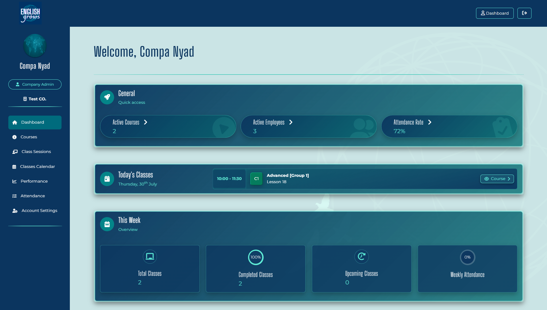 Company Admin profile - dashboard